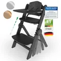Produktbild: ZWERGHELD® Premium Kinderhochstuhl ZS3 Set - mitwachsend klappbar verstellbar, Hochstuhl Baby ab 6 Monaten bis 90kg belastbar, mit Essbrett - Treppenhochstuhl Kinderstuhl Holz High Chair (pearl-black)