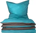 Produktbild: SCHIESSER Bettwäscheset Doubleface | Renforcé | 2-teilig | Zweifarbig | 100 % Baumwolle | Reißverschluss | 155x220cm + 80x80cm | Türkis-Dunkelgrau