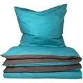 Produktbild: Schiesser - Bettwäscheset Doubleface - Renforcé - 2-teilig - 155 x 220 cm - Türkis-Dunkelgrau