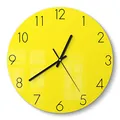 Produktbild: DEQORI Glasuhr | rund Ø 30 cm | Unifarben - Gelb | ausgefallene leise Design Uhr aus Glas | Wanduhr für Wohnzimmer & Küche | moderne Hingucker Uhr für die Wand