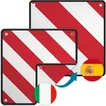 Produktbild: Wiltec 2in1 rot weiße Warntafel Spanien und Italien aus Aluminium mit Befestigungslöchern 500x500 mm reflektierend Warnschild für Fahrradträger...