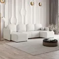 Produktbild: Masseno Ecksofa NUBERO mit Schlaffunktion U-Form, Sofa mit Bettkasten, Wohnzimmersofa, Couch, Soffa, Bettsofa, Couchgarnitur- Creme, NEVE 02 - Creme