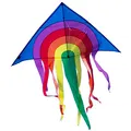 Produktbild: CIM Großer Kinder-Drachen - SUPER-Drachen Rainbow Delta XL blau – Einleiner Flugdrachen für Kinder ab 6 Jahren - 150x166cm - inklusiv Drachenschnur und Streifenschwänze