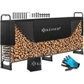Produktbild: KESSER® Kaminholzregal Metall Brennholzregal außen Stahlrahmen + Abdeckung & Handschuhe Kaminholzunterstand 200kg Wasserdichter Holzlager Holzsta... - Schwarz