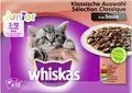 Produktbild: Whiskas Katzenfutter Junior – Klassische Auswahl in Sauce – Ausgewogenes Feuchtfutter für heranwachsende Katzen – 48 Beutel à 100g