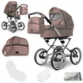 Produktbild: Bergsteiger Venedig Nostalgie Kombikinderwagen 2-in-1 ohne Babyschale – Babywanne & Sportsitz, Luftreifen, Federung, höhenverstellbarer Griff, faltbar, Zubehör