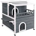 Produktbild: Lovupet Kleintierstall Lovupet Katzenhaus Katzenvilla Katzenhütte 0508/0509, 2 Etagen Indoor und Outdoor, Wetterfest,Tannenholz grau 66 cm x 76 cm x 64 cm