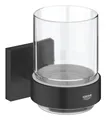 Produktbild: GROHE Start Cube, Glas mit Halter ohne Bohren (für Zahnbürsten und Zahnpasta, verdeckte Befestigung, zum Kleben oder Bohren, inkl Schrauben und Dübel, ohne Kleber), eckig, schwarz, 410972430