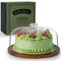 Produktbild: ANBOXIT Tortenplatte mit Deckel, Tortenständer, Kuchenplatte mit Haube, Tortenglocke Acryl, Holz Kuchenständer mit Glocke - Flach