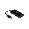 Produktbild: StarTech.com 3 Port Portable USB3.0 Hub with Gigabit Ethernet Adapter NIC - Hub - 3 x SuperSpeed USB3.0 + 1 x 10/100/1000 - Desktop (ST3300GU3B)
