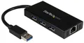 Produktbild: StarTech.com 3 Port USB Hub mit Gigabit Ethernet Adapter aus Aluminum 3 x SuperSpeed + 1 x 10/100/1000 Desktop (ST3300GU3B)