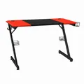 Produktbild: COSTWAY Z-förmige Gaming Tisch, Computertisch, PC Tisch mit Becherhalter, Kopfhörerhaken & Boxenständern, Schreibtisch 120x60x77cm, rot schwarz