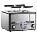 Produktbild: XXL Toaster 4 Toastschlitze | Toastautomat | 1600 Watt | 6-Stufen Bräuneregler | 2x Brötchenaufsatz | Auftau-Funktion | 2x Krümelschubladen | Edelstahl | 4-Fach | LED Displays