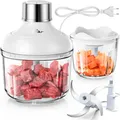 Produktbild: Bear 0.6L+2L Zerkleinerer Glas, 2 Geschwindigkeitsstufen, Häcksler mit 4-Edelstahlklingen und Fleischwolf, Glasbehälter Zerkleinerer für Fleisch,Babynahrung,Obst,Gemüse,Elektrisch Mini chopper