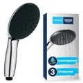 Produktbild: GROHE Vitalio 110, Duschkopf wassersparend, 8l pro Min (Handbrause 3 Strahlarten, per Drehregler verstellbar, Universalanschluss, Silikonring schützt Duschbrause bei Stürzen), rund, chrom, 26031001