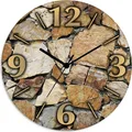 Produktbild: ARTland Glas Wanduhr Funkuhr - schwarzer Zeiger Braune Steinwand Größe: 30x30 cm