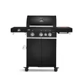 Produktbild: BURNHARD® Gasgrill 3-Brenner inkl. BACKBURNER, 900°C Infrarot-Keramikbrenner, Seitenkochfeld, Edelstahl-Grillrost, Grillabdeckung, Grillwagen, klappbare Seitentische, Schwarz – FRED Deluxe