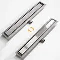 Produktbild: WITEN&NOCK Duschrinne 50 cm Befliesbar Drainset Edelstahl Bodenablauf für bodengleiche Dusche mit Geruchsstopp Haarsieb extra flach Edelstahl gebürstet Komplettset mit Bodenbefestigung