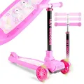 Produktbild: FableKids Kinderscooter Cityroller Tretroller Pink Scooter höhenverstellbar | klappbar | LED-Räder | Tritt-Bremse | für Kleinkinder ab 3 Jahren | bis 50 kg belastbarer Roller | Kickroller