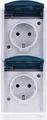 Produktbild: Busch-Jaeger Schuko Doppelsteckdose 2-fach Aufputz | IP44 | senkrecht | Klappdeckel | grau/blaugrün | Kunststoff
