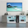 Produktbild: Mondeer TV-Lowboard TV-Schrank mit LED-Beleuchtung 140cm breit Weiß und Grau - Weiß/Grau