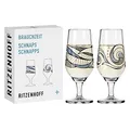 Produktbild: RITZENHOFF 3871003 Schnaps-Glas 40 ml 2er Set - Serie Brauchzeit Nr. 5 + 6 - Wasser-Motiv - rund, Blau und Grau - Made in Germany
