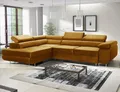 Produktbild: MODERNO Ecksofa mit Schlaffunktion und Bettkasten Avesta - Sofa +3 Sitzen mit Robusten Metallfüße - Schlafcouch L-Form - Modern Couch 277x203x73 cm - Ecke Links Velours Senf