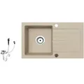 Produktbild: [Granitspüle 76x44 in verschiedenen Farben] Hochwertig beidseitig Montierbar Küchenspüle Eckig Einbaugranitspüle Granit Spülbecken f. Untersch... - Beige