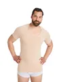 Produktbild: FINN Seamless Kompressions-Shirt Herren mit Bauchweg Effekt - Figurformendes Kurzarm Shapewear Unterhemd ohne Nähte - Starker Body Shaper für einen flacheren Bauch Unsichtbare Hautfarbe Nude 3XL