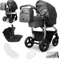 Produktbild: Bergsteiger Capri Kombikinderwagen 3-in-1 – Babywanne, Sportsitz & i-Size Babyschale, Luftreifen, Federung, höhenverstellbarer Griff, faltbar, Zubehör