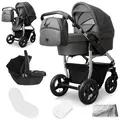 Produktbild: Bergsteiger Capri Kombikinderwagen 3-in-1 – Babywanne, Sportsitz & i-Size Babyschale, Luftreifen, Federung, höhenverstellbarer Griff, faltbar, Zubehör