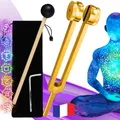 Produktbild: Stimmgabel 128 Hz Professionell aus vergoldetem Aluminium, verwendet für Yoga, Meditation, Klangtherapie, Instrument mit Klöppel und Aufbewahrungstasche inklusive
