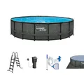 Produktbild: Summer Waves Frame Pool Komplettset | Rund 488x122 cm Rattanoptik Grau | Aufstellpool Set | Gartenpool & Schwimmbecken inkl. Filterpumpe, Einstiegsleiter, Abdeckplane, Bodenvlies & Reinigungsset