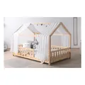 Produktbild: TiCAA TiCAA Kinderbett Hausbett mit Tüll Kim 90x200 cm, 100x200 cm, 120x200 cm, 140x200 für Jungen & Mädchen, inkl. Rolllattenrost, Rausfallschutz variabel, Montessori Bett Natur aus Kiefer Massivholz
