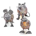 Produktbild: Esotec Solar Gartenfiguren Streichelzoo | Dekofiguren Vogel Katze Maus AKKU LED | Gartendeko Balkondeko Gartenbeleuchtung Solarfigur Gartenzwerg Terrassendeko Outdoor Metall Silber 103105