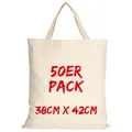 Produktbild: TEXXILLA Baumwolltasche - 50er Pack | Natur | mit Zwei kurzen Henkeln | 38x42cm | Jutebeutel | Einkaufstasche | unbedruckt