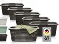 Produktbild: Hausfelder Wäschekorb 6er Set 35L stapelbar, 3 x Wäschekörbe und 3 x Wäschewanne 35 l, Sortierbox mit Henkel & Deckel, 58x37x25cm Wäschewanne für Bad Kinderzimmer