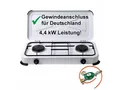 Produktbild: BlueCraft Gaskocher 2 flammig 50mbar Propan Gas Campingkocher 4,4 kW Gas-Kochfeld Gasherd, (mit Schlauch 100 cm und Gas Regler Druckminderer mit Manometer), Camping Gas Kocher 2 flammen für Gasflasche