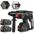 Produktbild: Yofidra Akku-Bohrhammer 4-in-1 Akku-Schlagbohrer SDS-plus mit bürstenlosem Motor, 2 Akku-Set mit Ladegerät – professionell & privat schwarz
