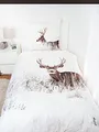 Produktbild: Klaus Herding GmbH Flanell Bettwäsche Set Winterlandschaft Hirsch weiß 2tlg. Biber 155x220 cm Übergröße