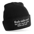 Produktbild: Herzbotschaft Beanie Strickmütze mit Spruch | Guck Nicht so! | schwarz | Unisex SoftTouch angenehm weiche und warme Wintermütze | OneSize Einheitsgröße für Erwachsene