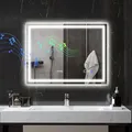 Produktbild: HOMCOM Badspiegel mit Beleuchtung 80x60 cm LED Spiegel Wandspiegel mit Bluetooth-Musikfunktion Memory-Funktion Uhr 3 Lichtfarben Beschlagfrei Lichtspiegel mit Touchschalter Silber
