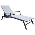 Produktbild: ALEOS. Sonnenliege Gartenliege Relaxliege Viveros mit Armlehne 6fach verstellbar- Liegefläche aus atmungsaktiven Kunststoffgewebe mit praktischer Buchablage mit Rollen