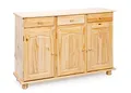 Produktbild: Inter Link – Landhausstil Kommode – Sideboard – Sideboard Buffet – Landhausstil – Beistellschrank - Kiefer massiv – 3 Türen – 3 Schubladen – Natur lackiert - Abaco