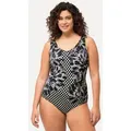 Produktbild: Ulla Popken Badeanzug Badeanzug Patchdruck ohne Softcups Unterbrustband schwarz 42