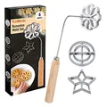 Produktbild: Tortillada - 4 teiliges Bunuelos Set mit Holzgriff Rosetteneisen Waffelförmchen Set mit 3 Formen (Stern, Blume, Kreis)
