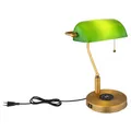 Produktbild: Schreibtischleuchte Bankerlampe Tischlampe altmessing Glas grün Leseleuchte, kabelloses Laden USB Anschluss, Zugschalter, 1x E27, LxH 26x36 cm
