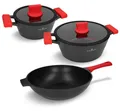 Produktbild: ZWIEGER OBSIDIAN TOPFSET 5-TEILIG, 2 x TÖPFE MIT GLASDECKELN + WOK PFANNE, NEU