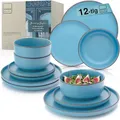 Produktbild: SÄNGER Bombay Saphir | Geschirrset 12 teilig, Steingut Geschirr 4 Personen, 4x Speiseteller 4x Dessertteller 4x Schalen, Teller Set modern | VALUE COLLECTION