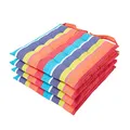 Produktbild: Homescapes 4er Set Stuhlkissen 40x40 cm bunt gestreift – Sitzkissen Outdoor/Indoor, Oeko-TEX-Zertifiziert, Sitzpolster waschbar für Esszimmer-, Küchen- & Gartenstühle